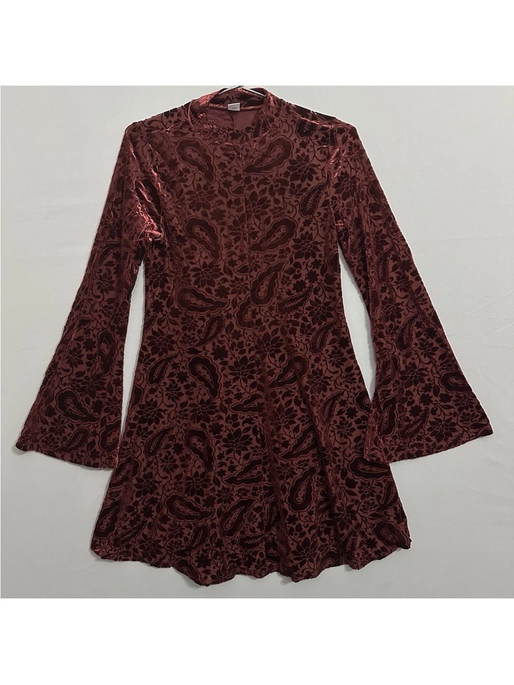 Velvet Burnout Paisley Fit-and-Flare Dress Burgundy Whimsigoth Women’s Medium
